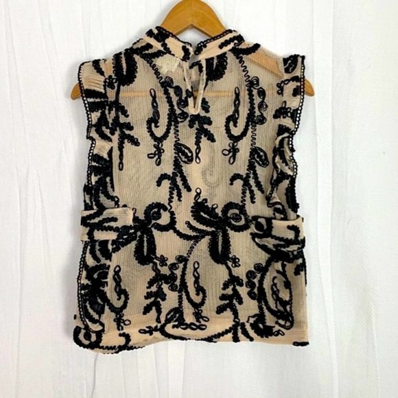 dRA Los Angeles Womens Floral Embroidered Tulle Top Small Ruffle Sleeve - Picture 11 of 13